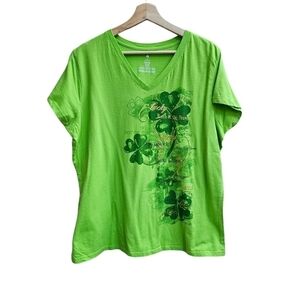 St. Patrick's Day Luck of the Irish Clover Leaf Shirt in Green and Gold, Size 3X